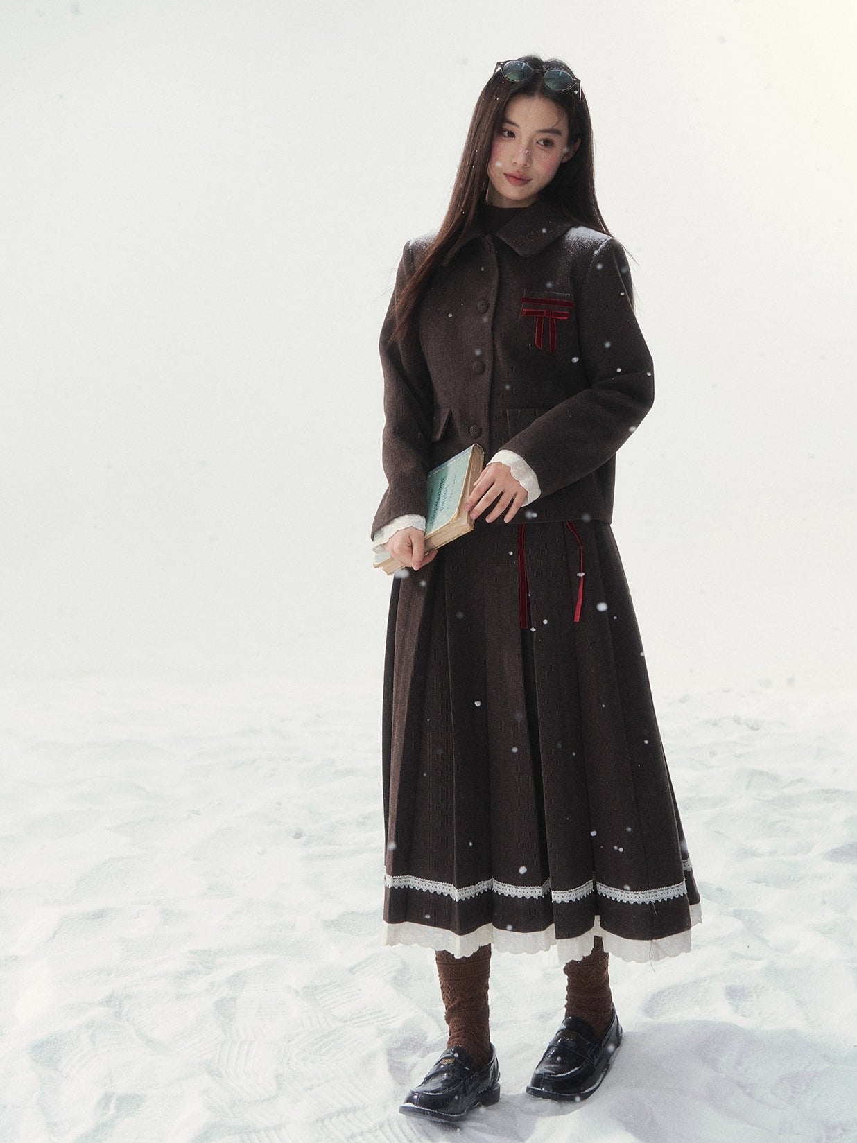 Vintage Wool Coat & Pleated Skirt Set