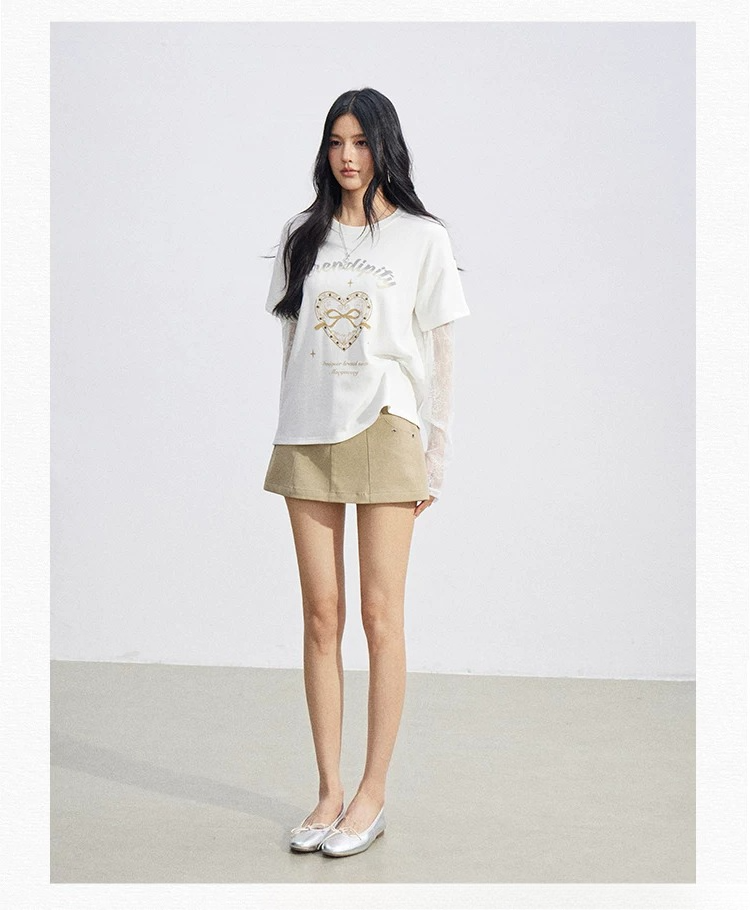 Lace Panel Sun Protection Graphic T-Shirt