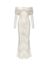 Cynthia Off-Shoulder Fur Collar Long Sleeve Lace Dress - CHINASQUAD