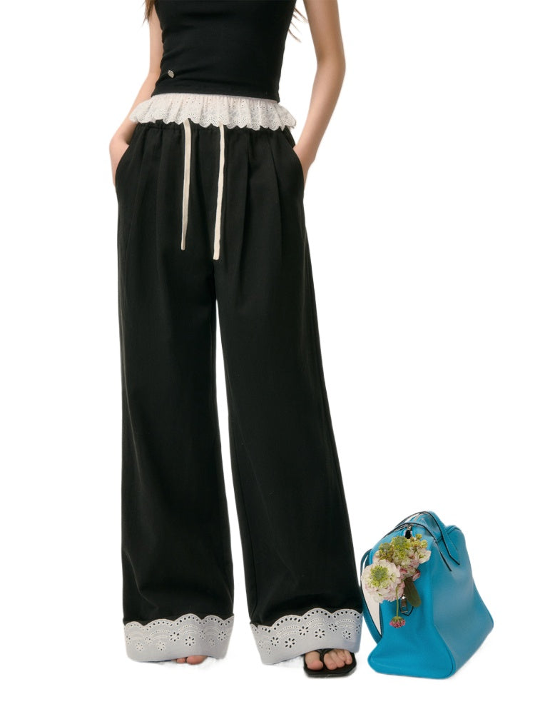 Lace Trim Patchwork Trousers - CHINASQUAD