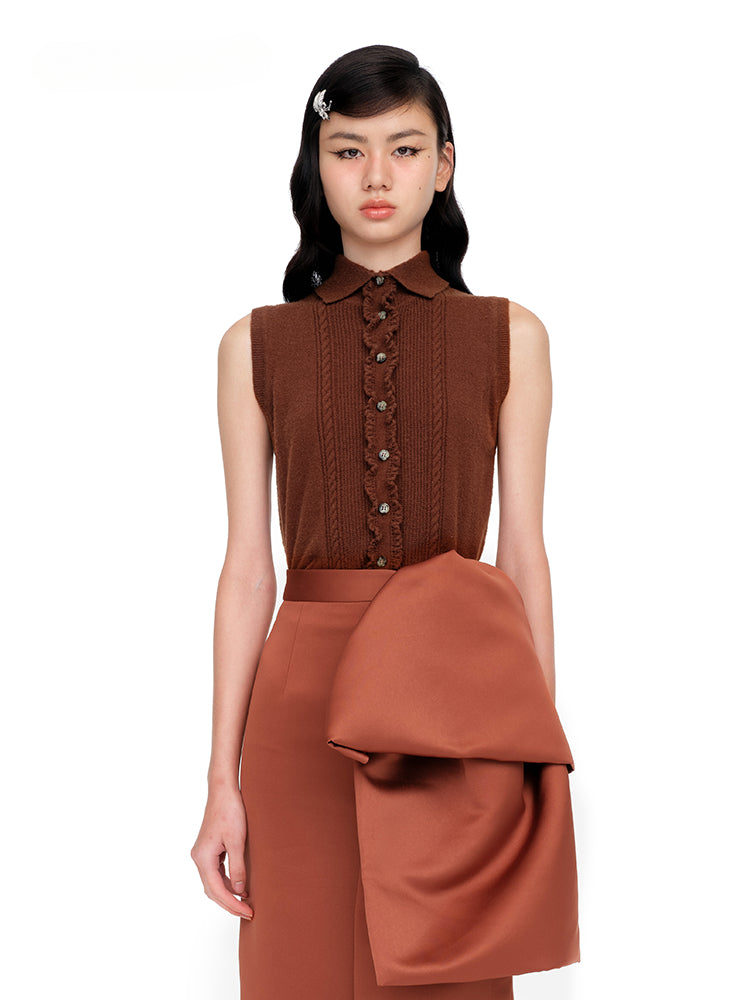 Collared Knit Tank Top Cardigan - CHINASQUAD