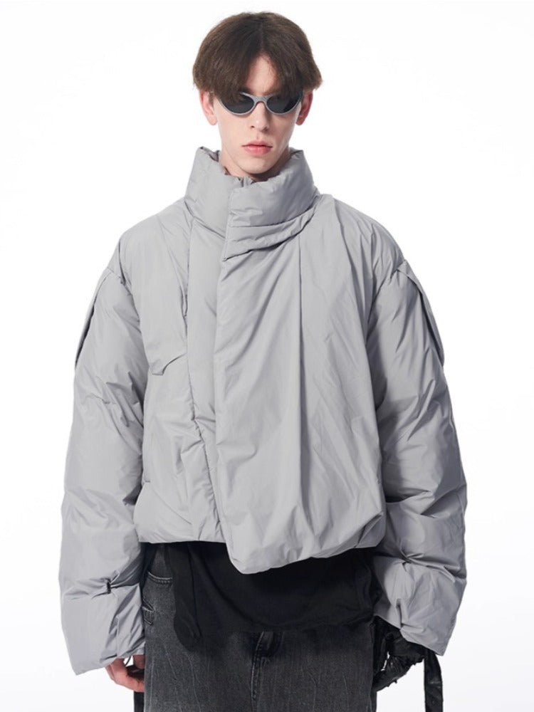 B7 Pleated Logo Printed Cropped Puffer Jacket - CHINASQUAD