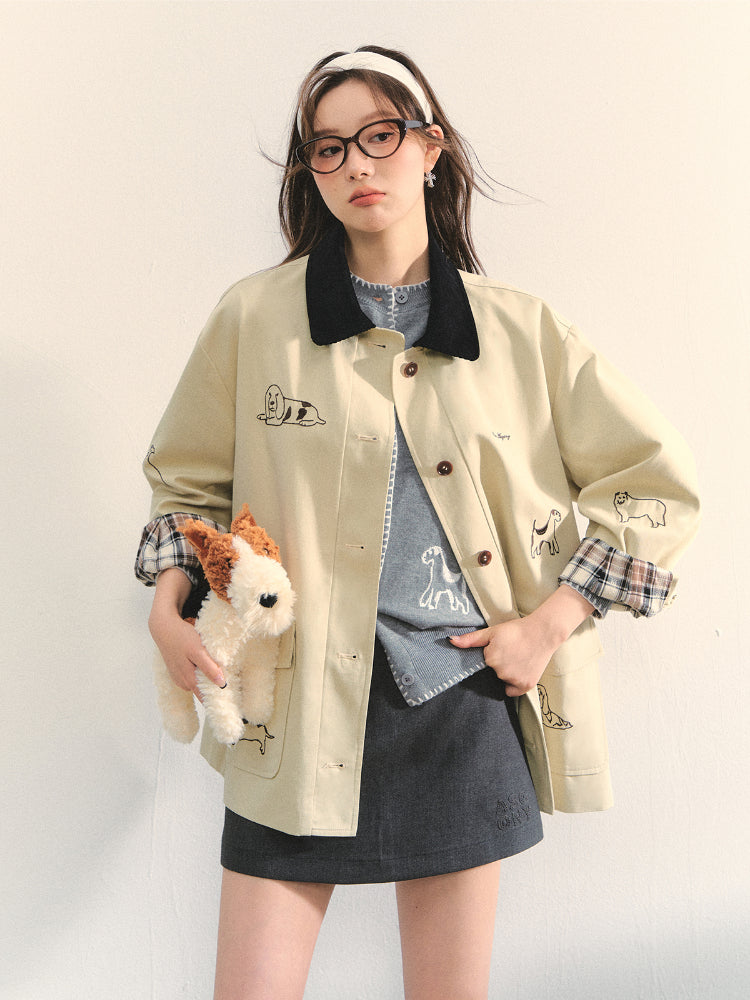 Barn Style Puppy Embroidery Jacket - CHINASQUAD
