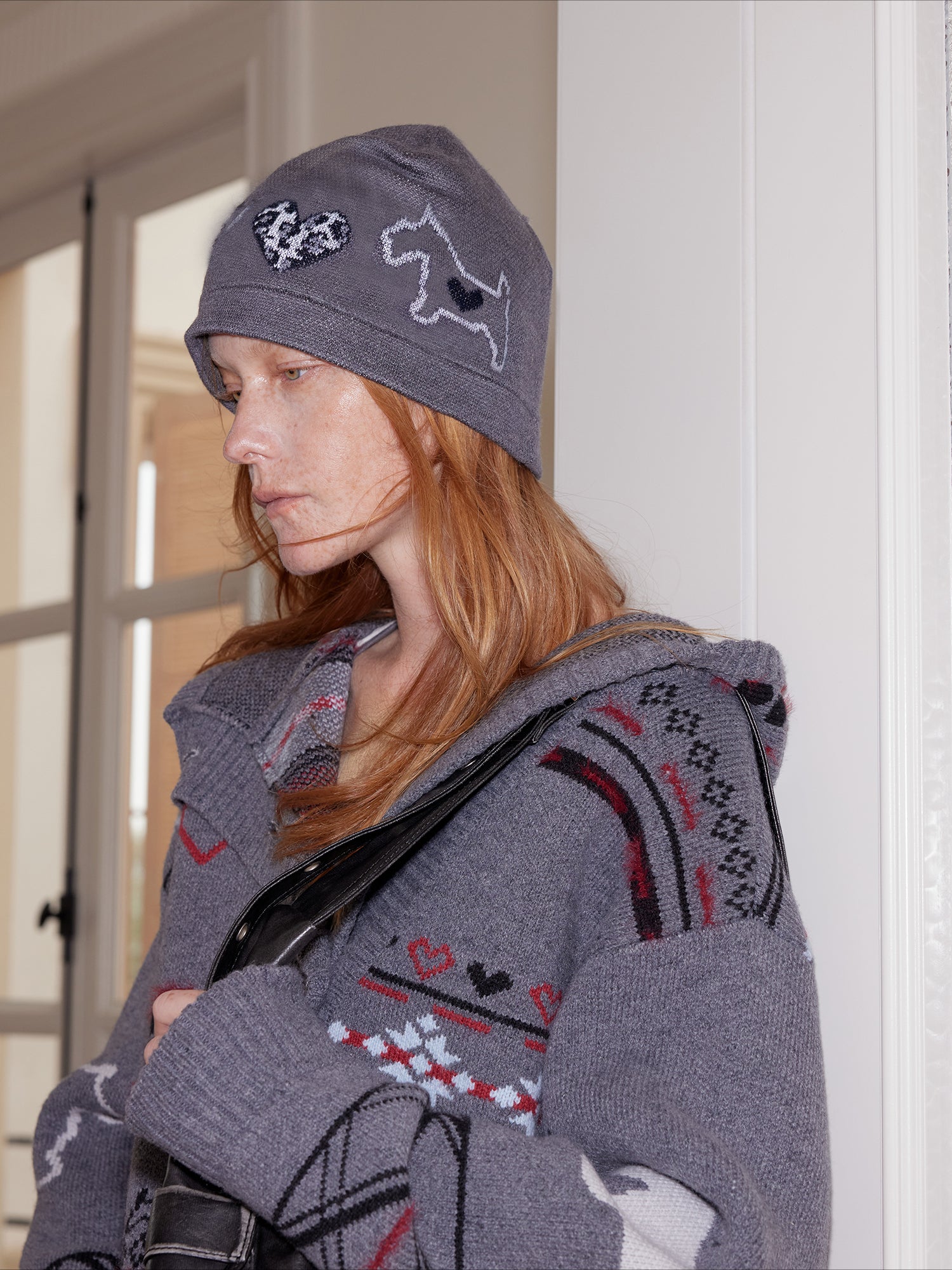 Leopard Print Love Dog Jacquard Wool Beanie - CHINASQUAD