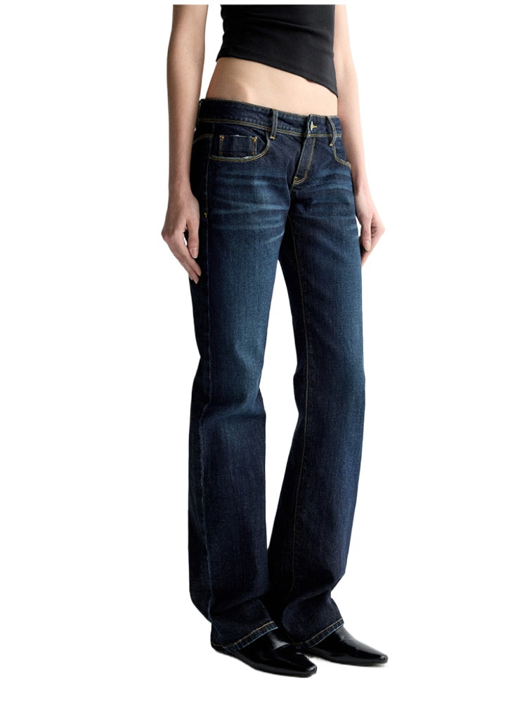 Washed Ultra Low Waist Straight Leg Jeans - CHINASQUAD