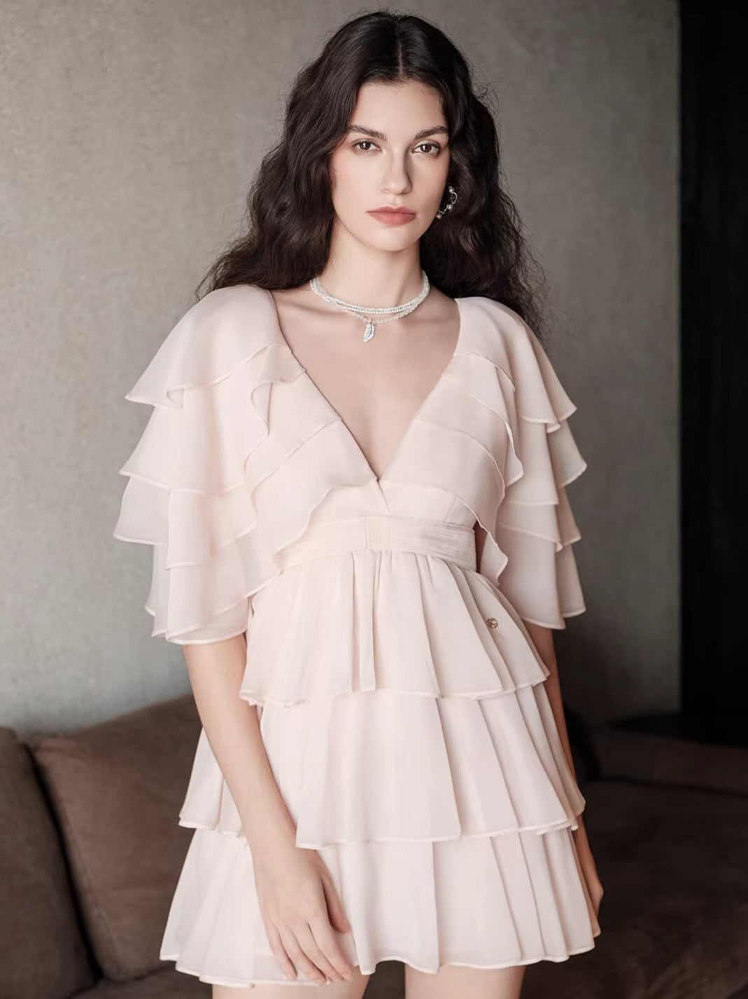 V-Neck Waist-Defined Midi Dress