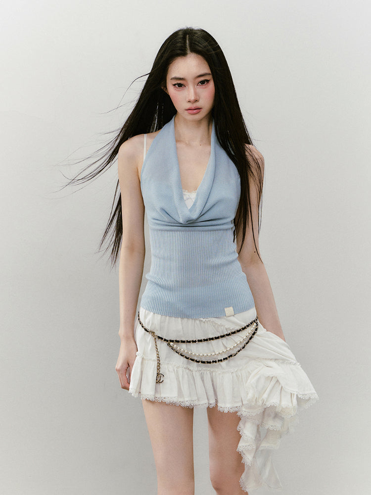 Irregular Hem Ribbon Lace Midi Skirt - CHINASQUAD