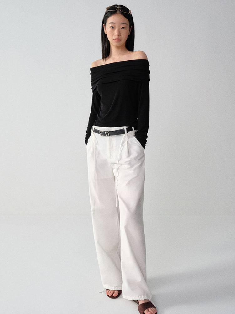 Wool One-Shoulder Off-Shoulder Long-Sleeve T-Shirt - CHINASQUAD