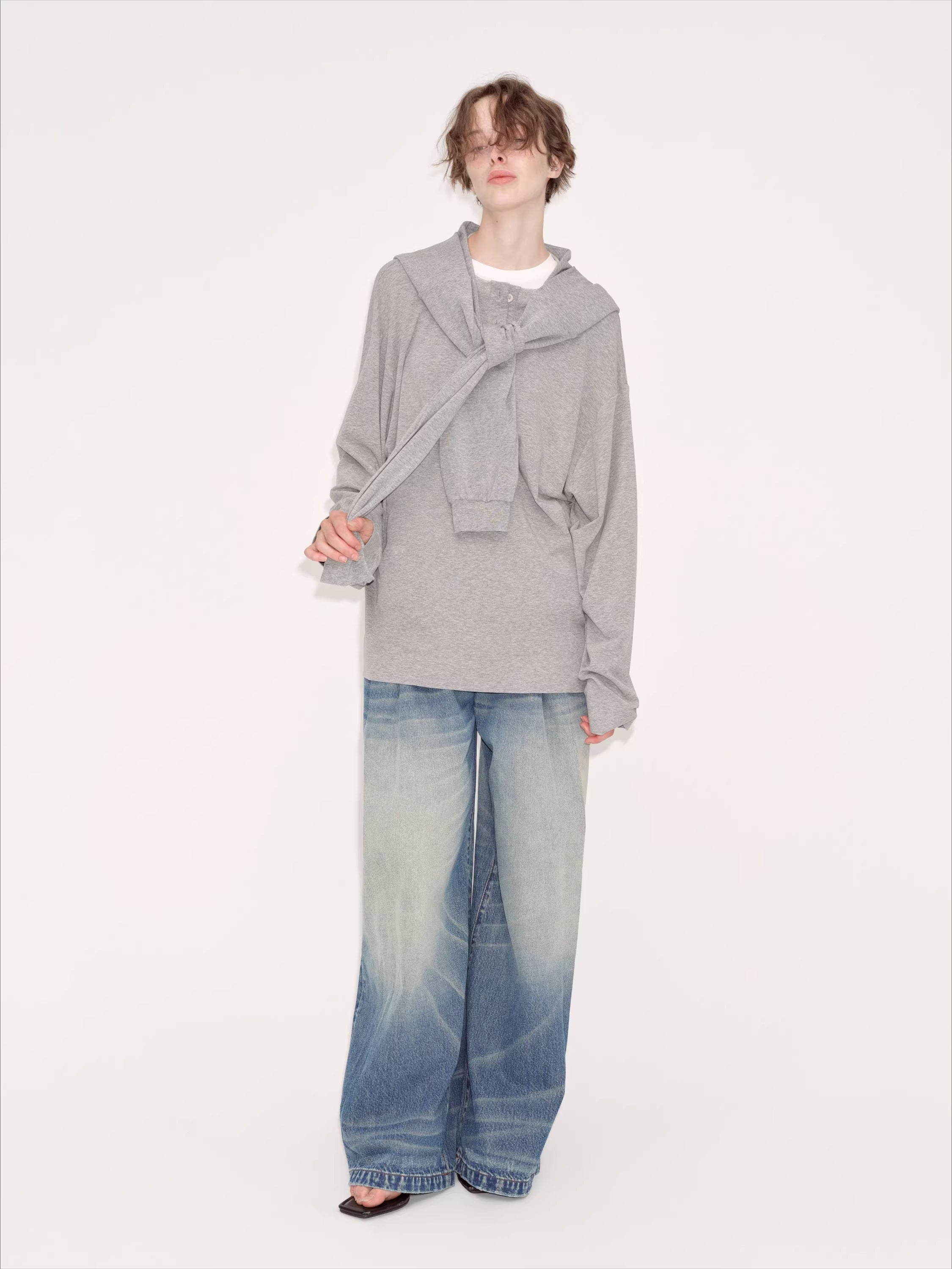 Relaxed Grey Hooded Long Sleeve Sweatshirt