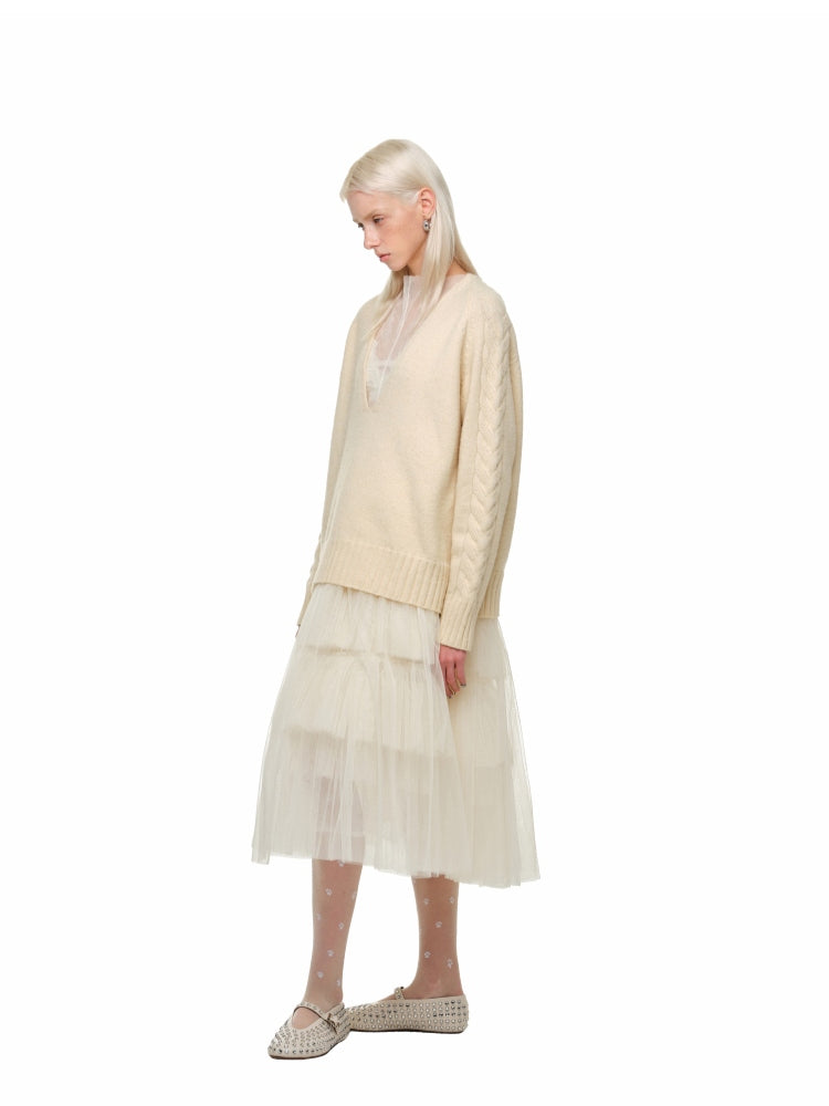 Suede V-neck Loose Sweater - CHINASQUAD