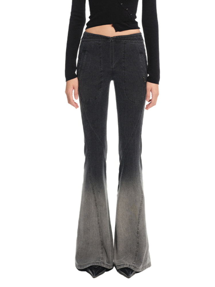 Twill Washed V-Waist Stretch Micro-flare Pants - CHINASQUAD