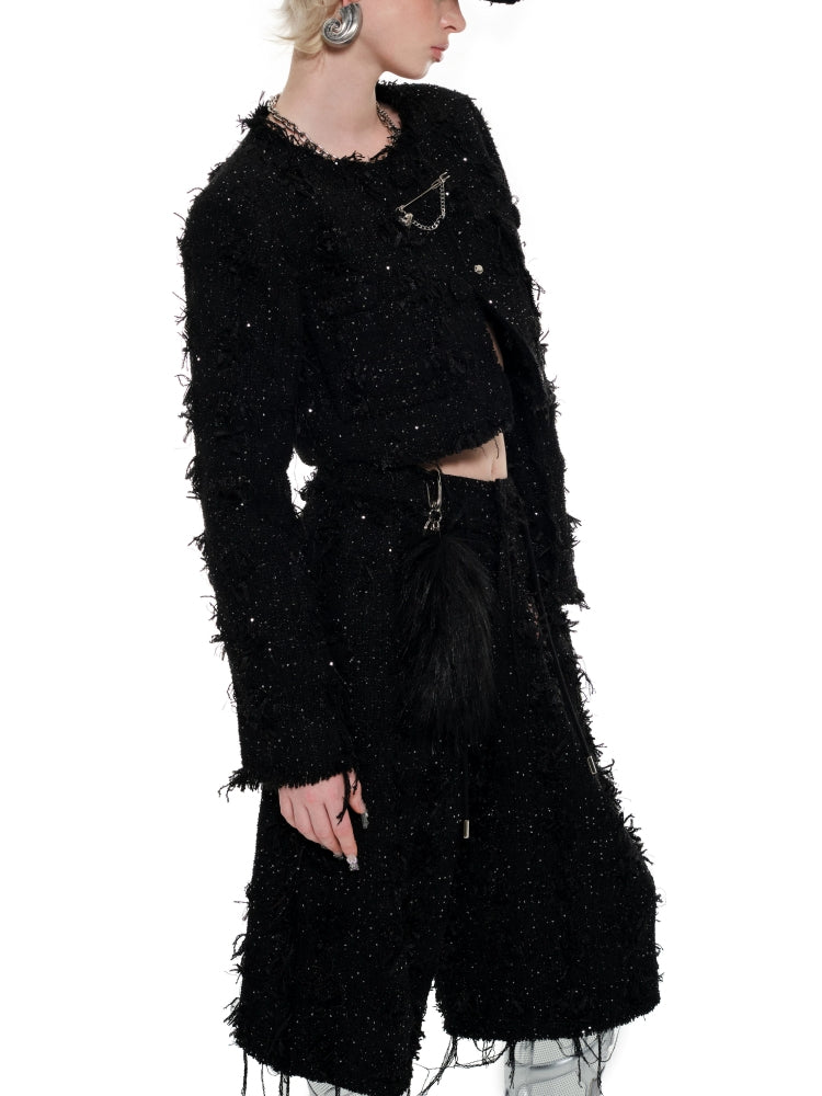 Black Tweed Cropped Pants - CHINASQUAD