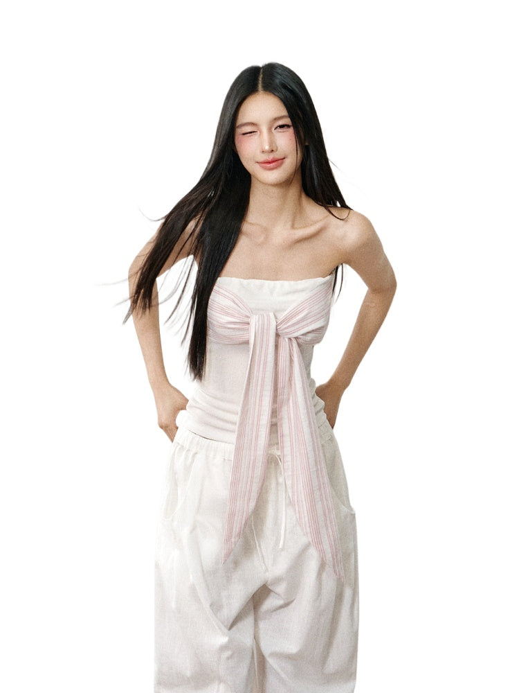 Striped Strappy Bandeau Tie-Knot Tube Top - CHINASQUAD
