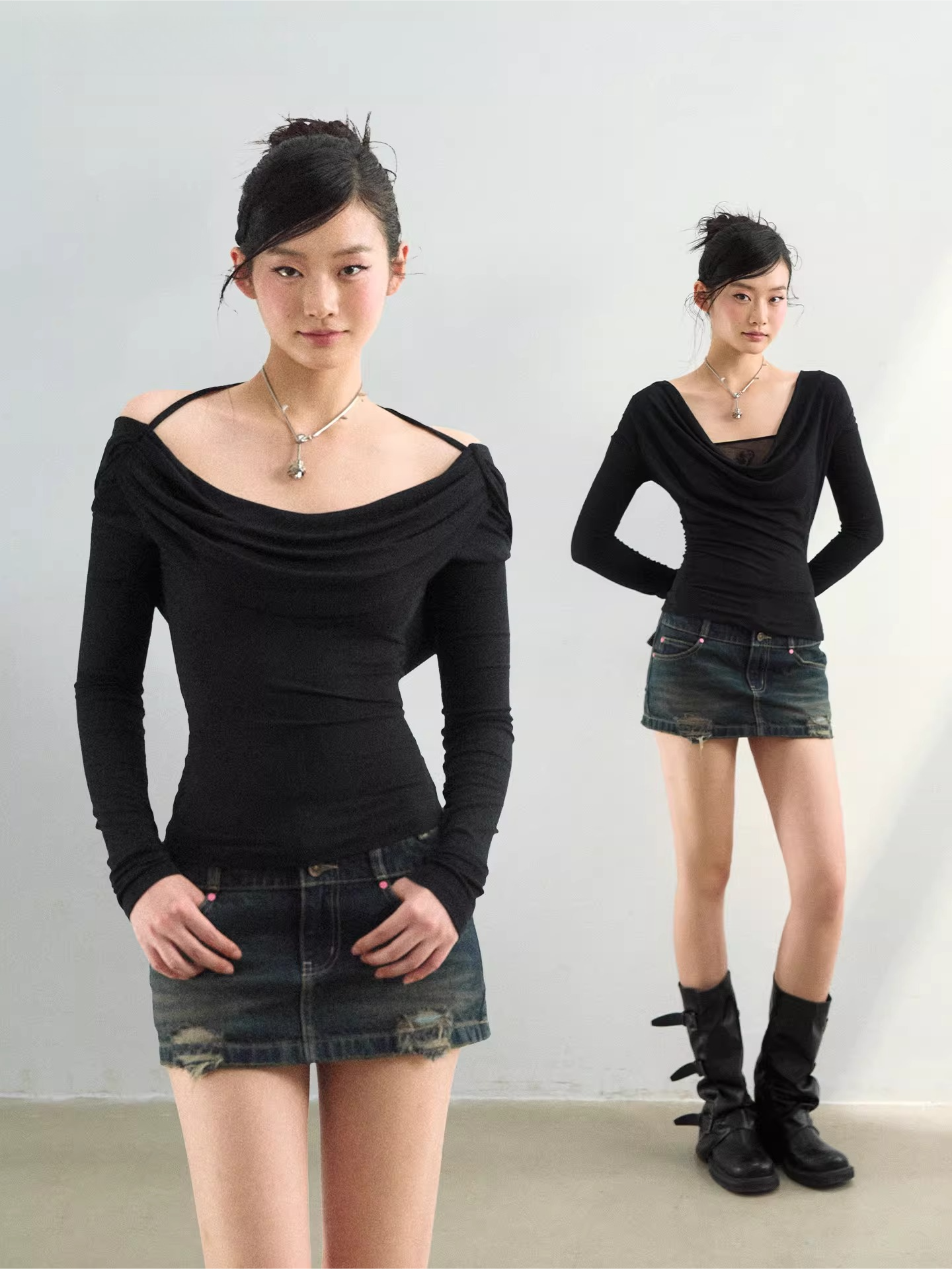 Reversible Draped Mesh Blouse