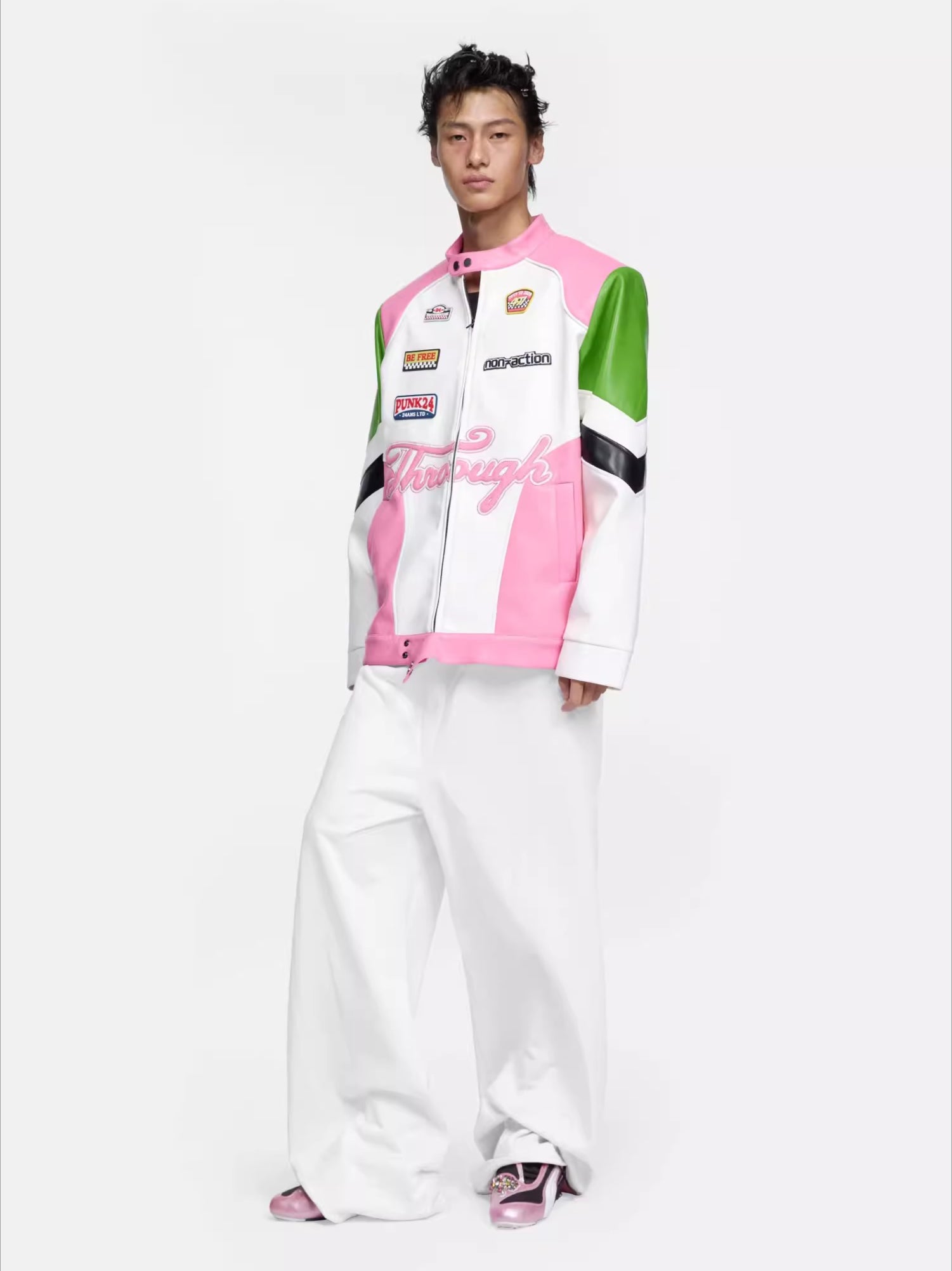 Contrast-Color Faux Leather Jacket