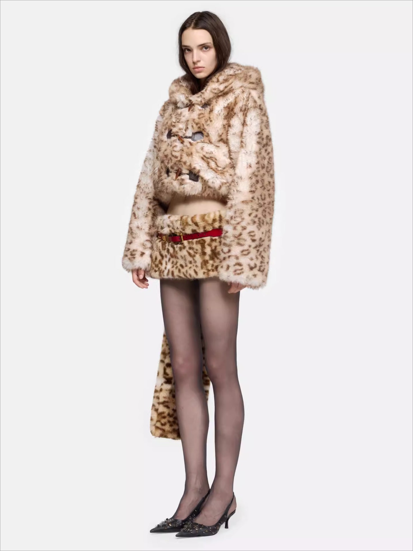 Leopard-Print Hooded Knit Jacket