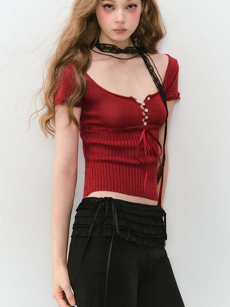 Bowknot Lyocell Knit T-shirt - CHINASQUAD