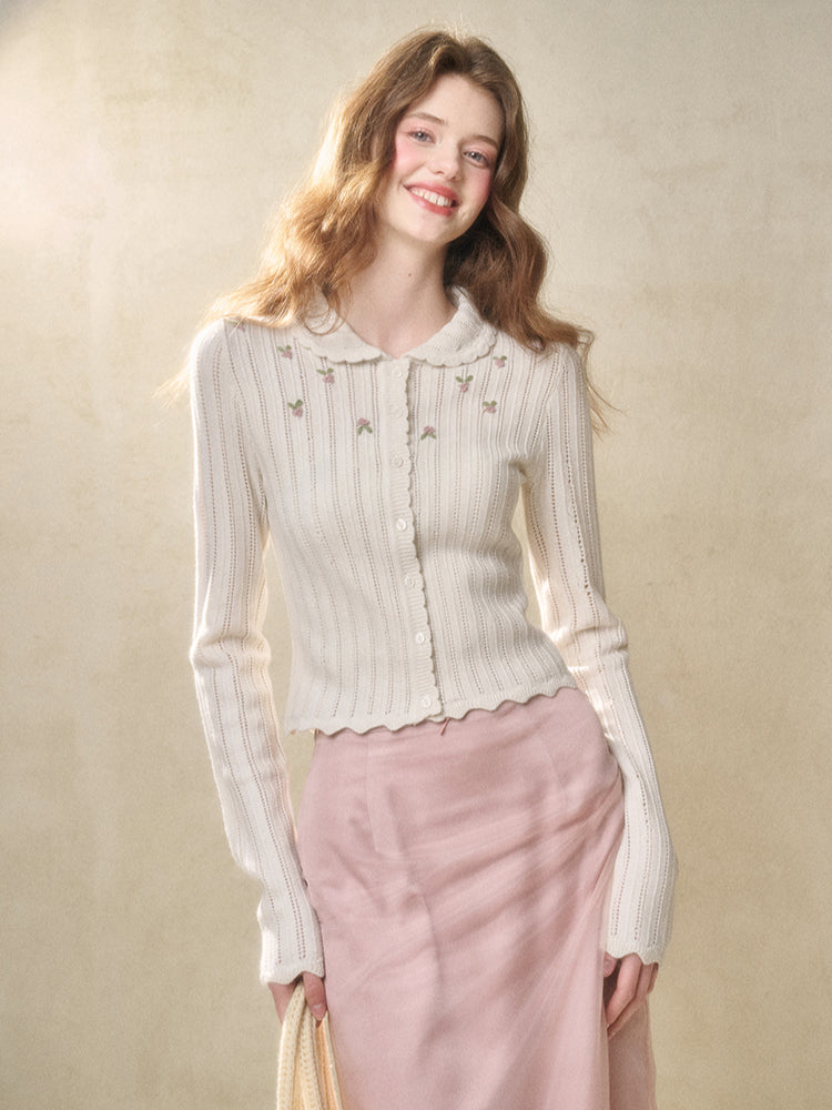 Embroidered Wool Hollow Cardigan & Tank Top Set - CHINASQUAD