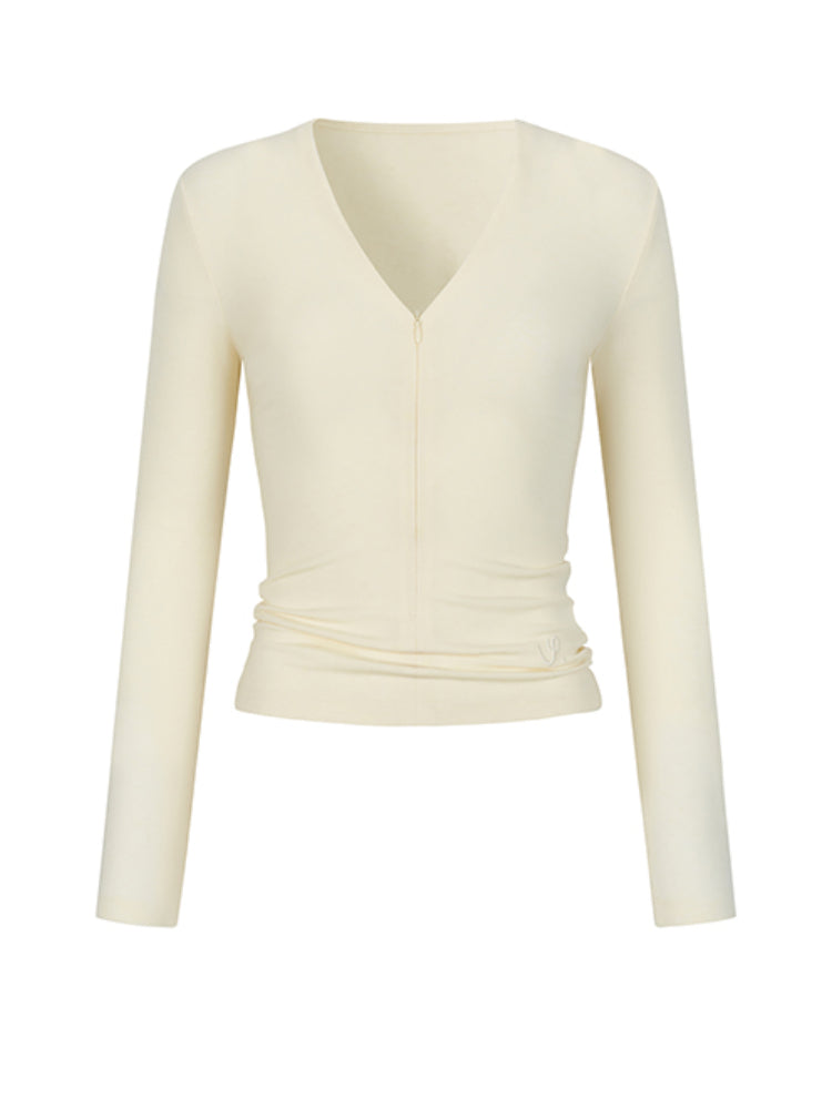 V-neck Slim Fit Zipper Long Sleeve T-shirt - CHINASQUAD
