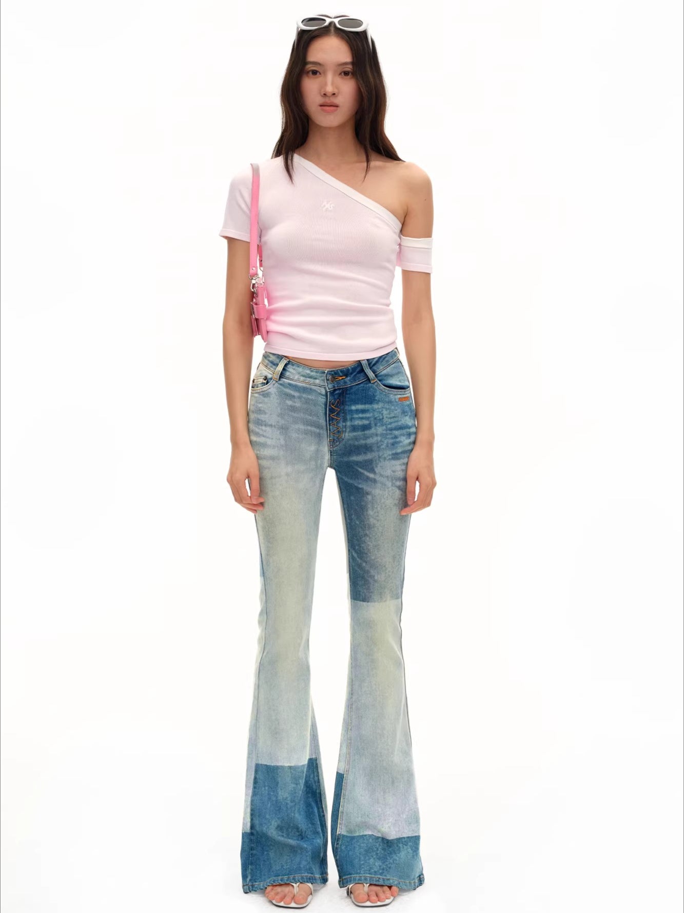 Equestrian Contrast Panel Micro-Flare Denim Jeans