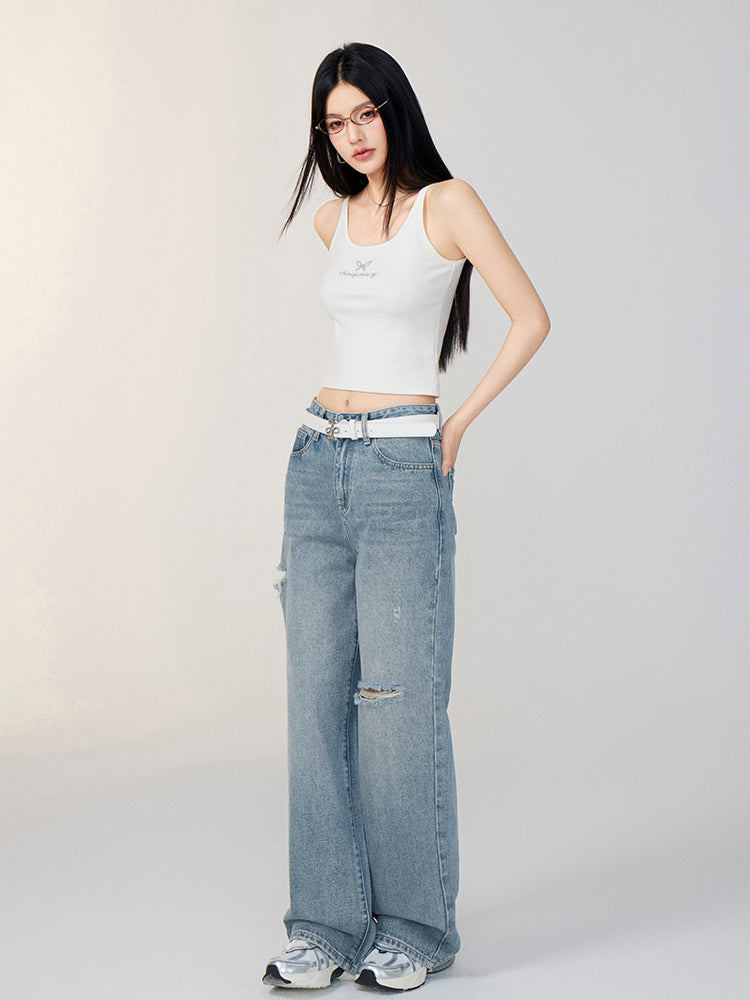 Washed Distressed Denim Jeans - CHINASQUAD