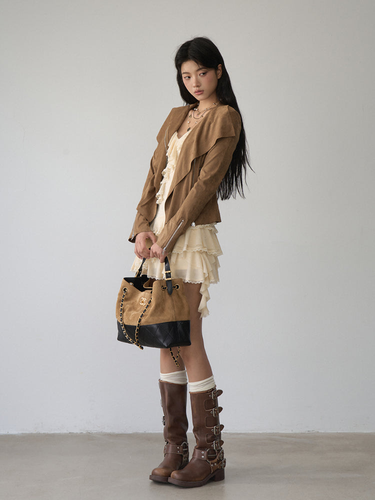 Large Collar Short Suede Jacket - CHINASQUAD