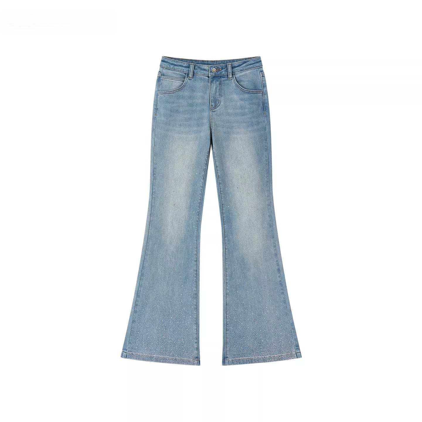 Vintage Rhinestone-Embellished Flared Denim Jeans