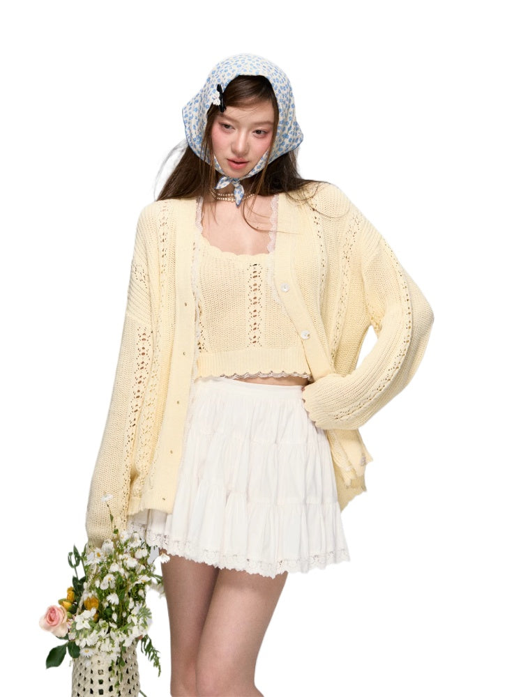 Lace-Trimmed Knit Cardigan - CHINASQUAD