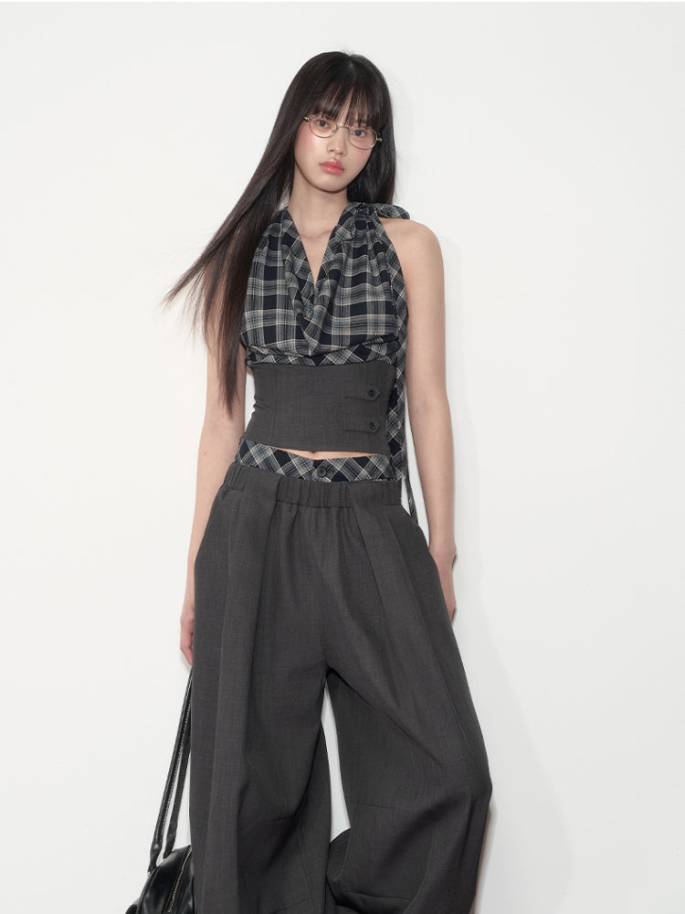 Checkered Halter Top & Pants Set - CHINASQUAD