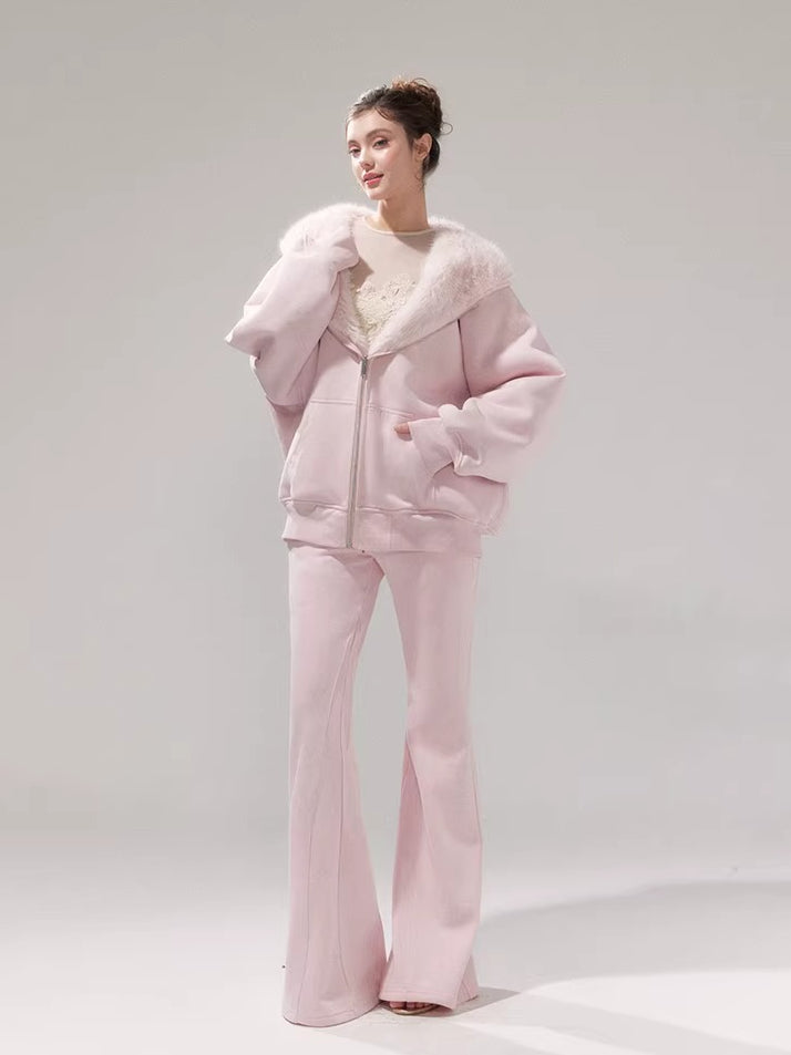 Hooded Fleece Jacket & Plush Sweatpants Set