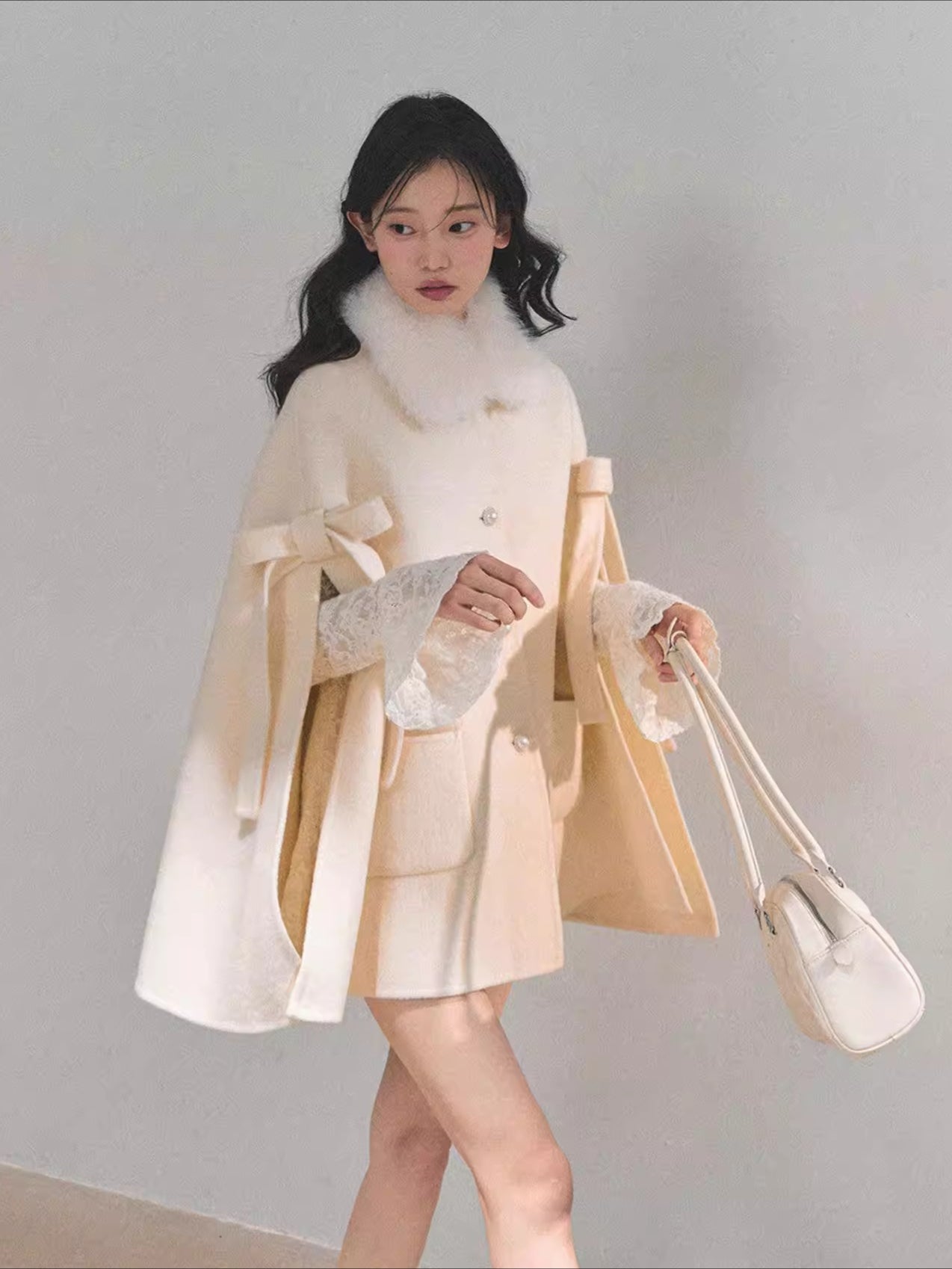 Lace Puff-Skirt V-Neck Mini Dress