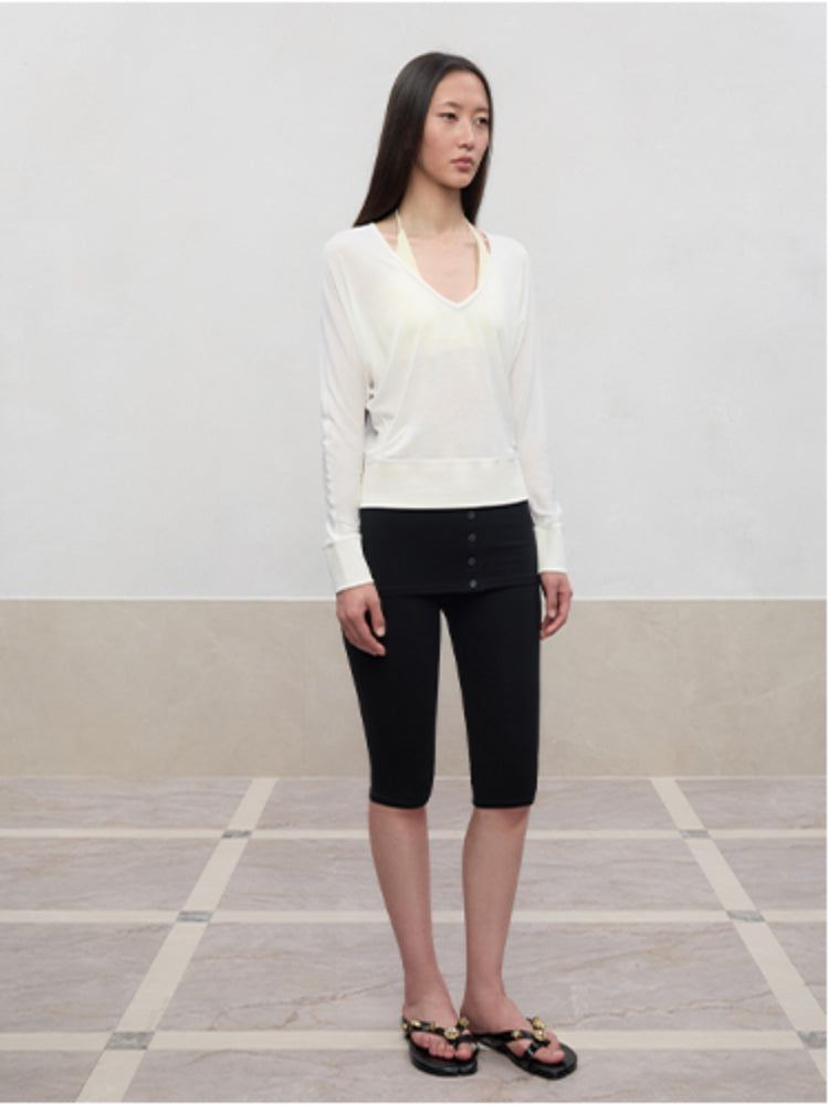 High Elastic Mid-Low Waist Five-Quarter Shorts