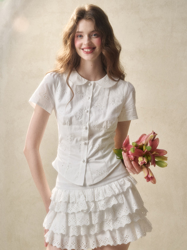 Embroidered Lace Waist Shirt & Skirt Set - CHINASQUAD