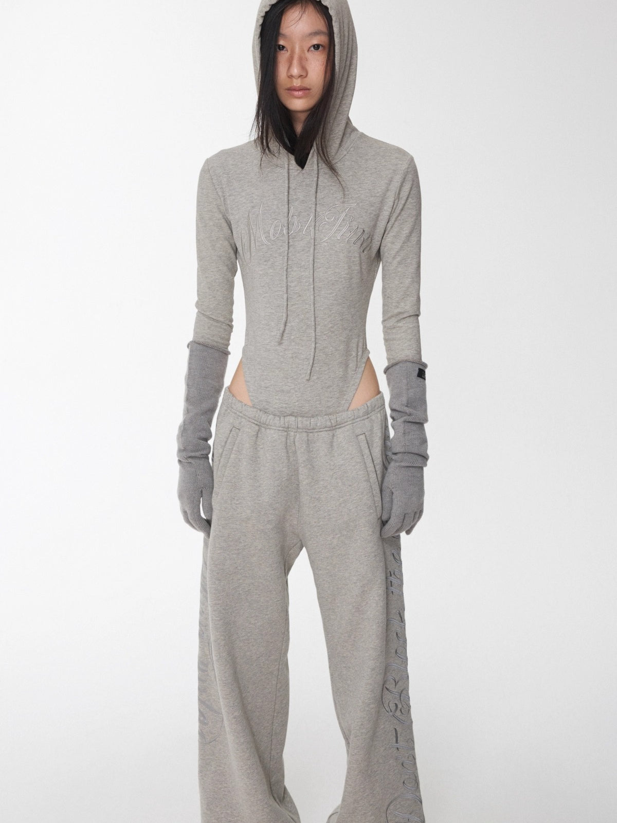 Embroidered Letter Drawstring Hooded Jumpsuit