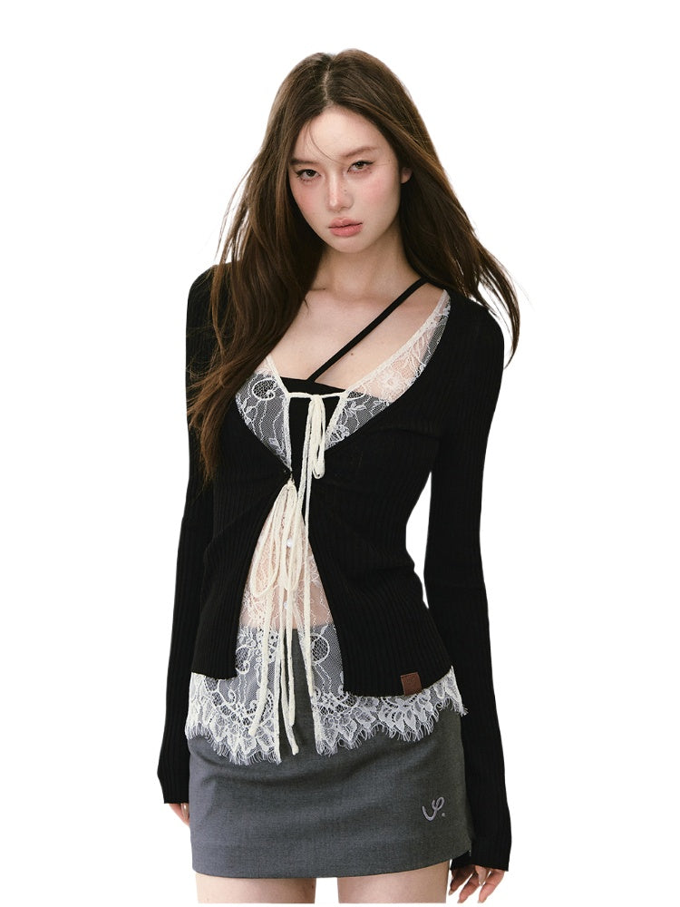Lace Spliced Sun Protection Knitted Cardigan - CHINASQUAD