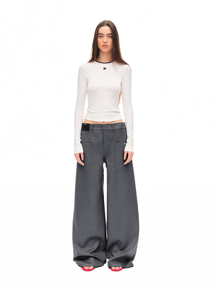 Contrast-trim Regular-shoulder Long-Sleeve T-shirt - CHINASQUAD