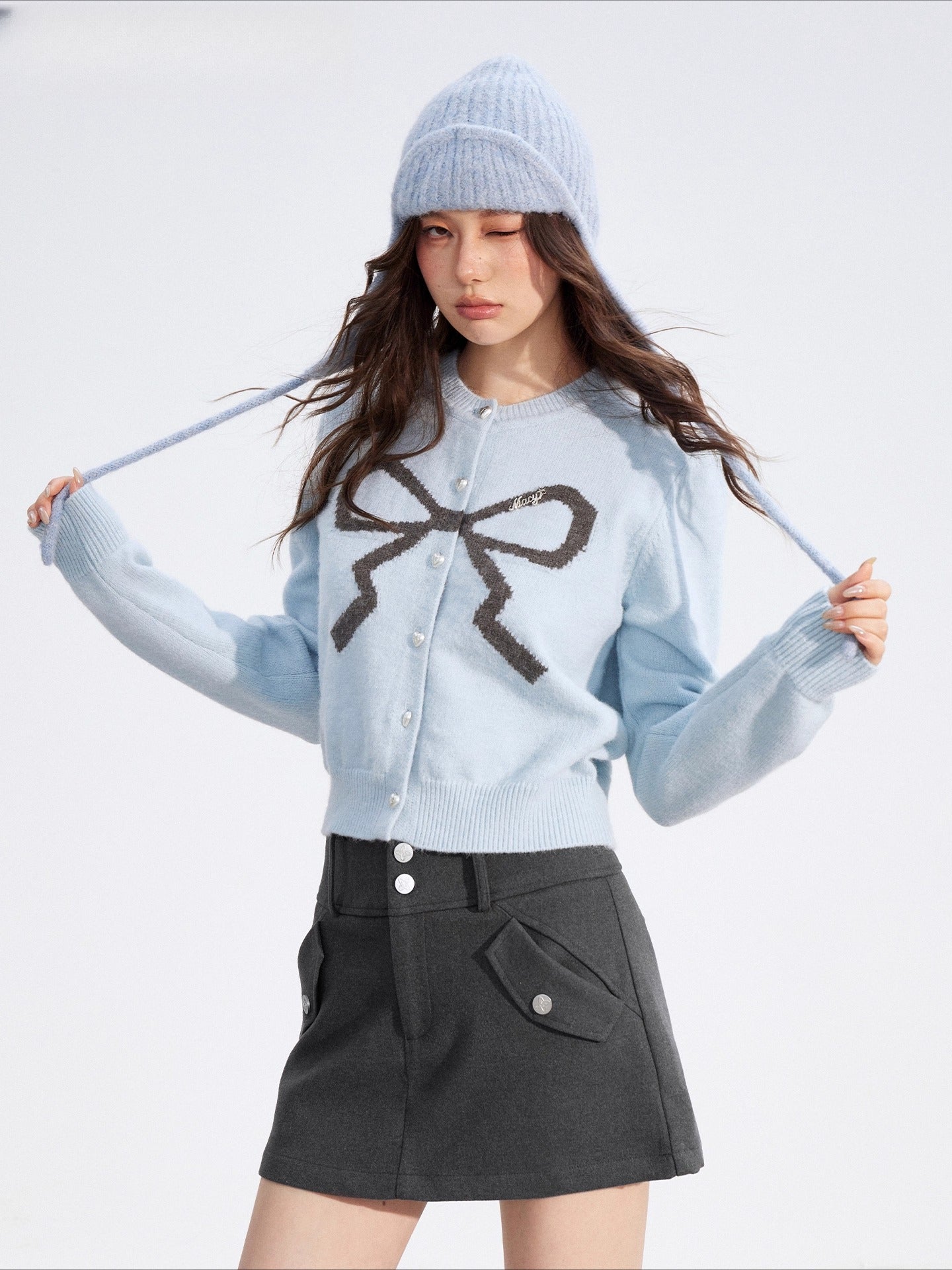 Bow Detail Cropped Knit Cardigan