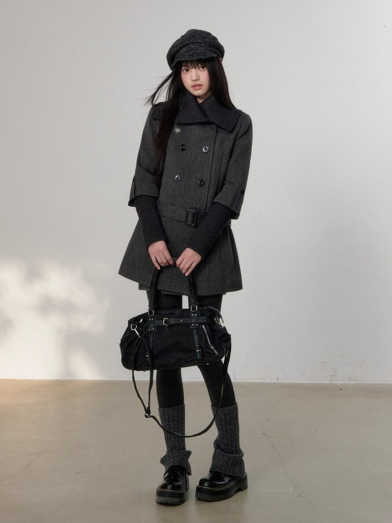 Grey Tailored Wool-Blend Long Dress