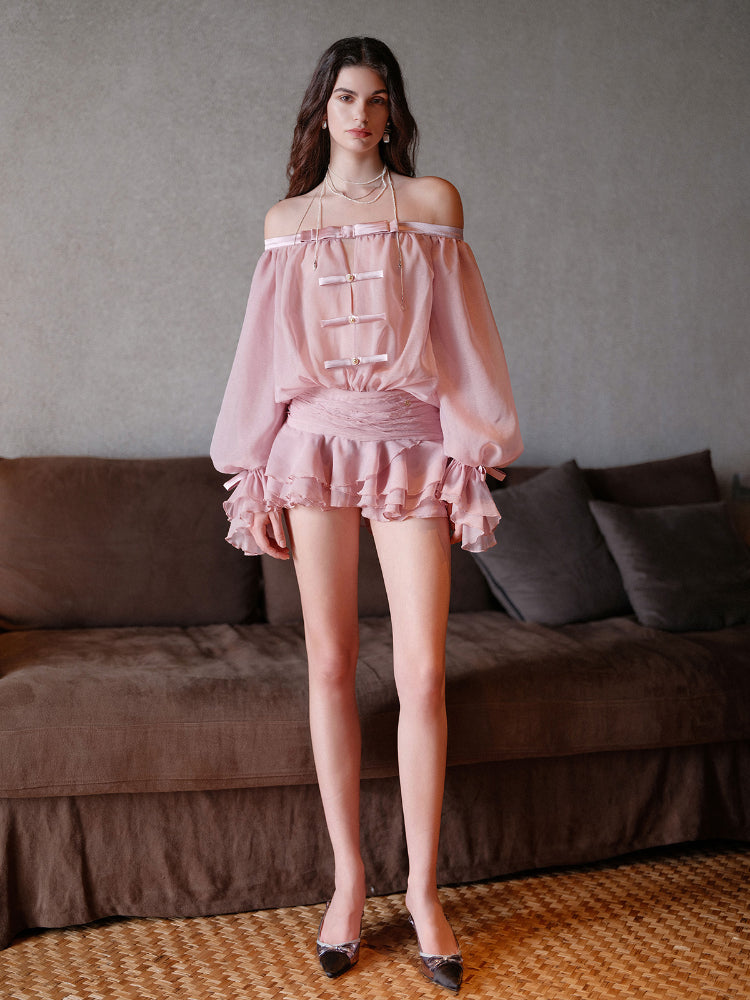 Off-shoulder Bubble Sleeve Puff Dress - CHINASQUAD