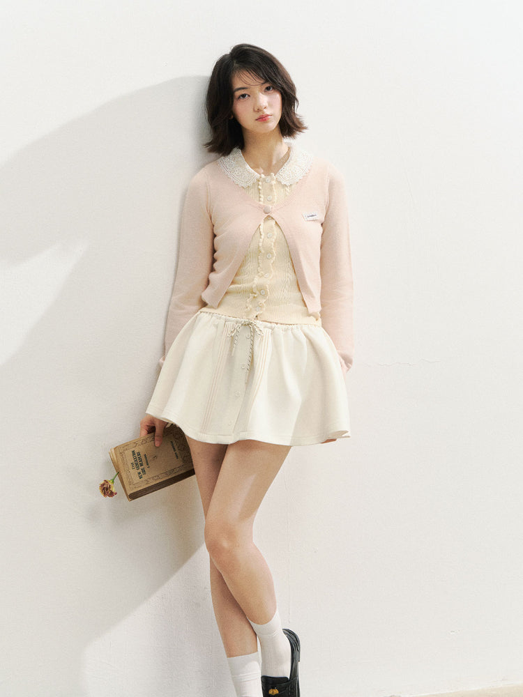 Lace Collar Fake Two-piece Cardigan - CHINASQUAD