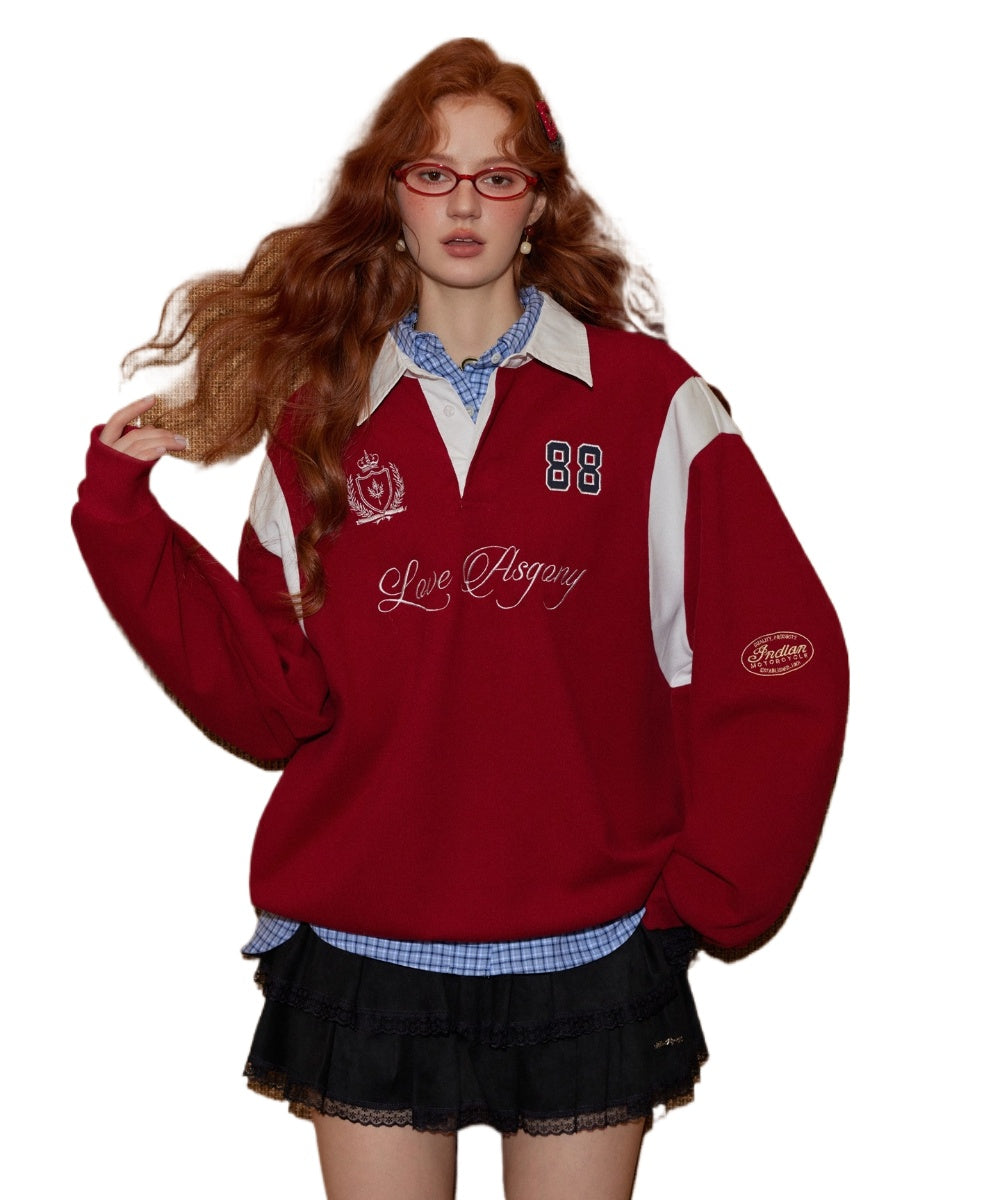 Embroidered Drawstring Rugby Polo Sweatshirt - CHINASQUAD