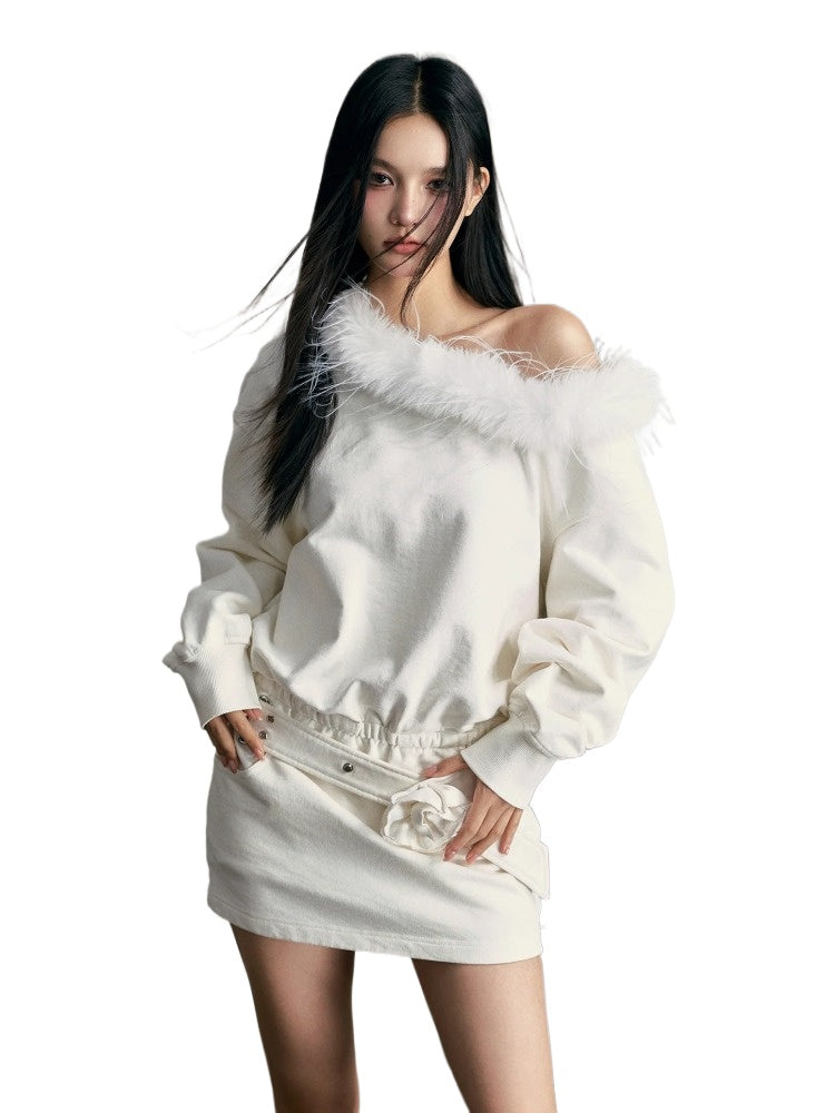 Off-Shoulder Wool Collar Sweater Dress - CHINASQUAD