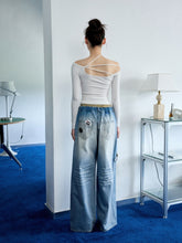 Light Blue Mud-Dyed Badge Wide-Leg Jeans - CHINASQUAD