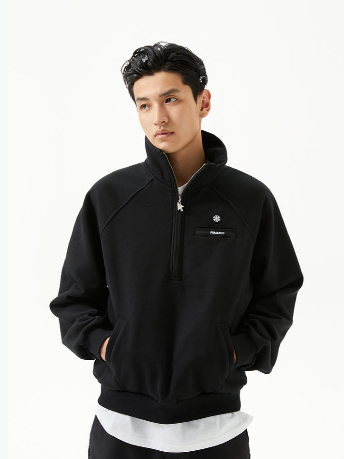 Half-Zip Stand Collar Loose Fit Fleece Sweatshirt - CHINASQUAD