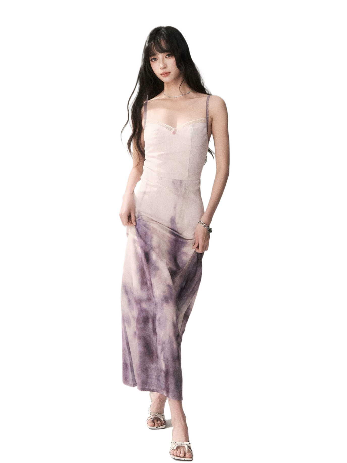 Sunset Lavender Gradient Printed Slip Maxi Dress