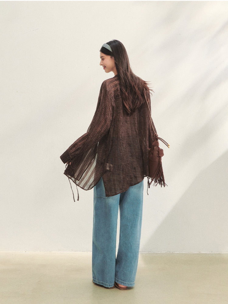 Irregular Cuff Tie-up Sunscreen Shirt - CHINASQUAD