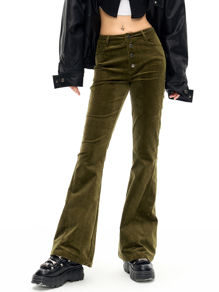 High-Waist Slim Fit Corduroy Pants - CHINASQUAD
