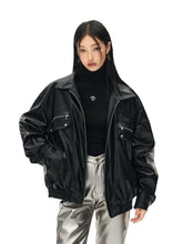 Black & White Vintage Silhouette Collar Moto Jacket - CHINASQUAD