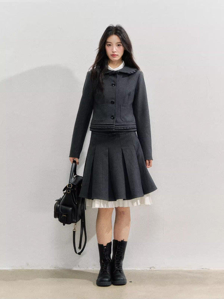 Preppy Style Lapel Suit Jacket & Skirt Set