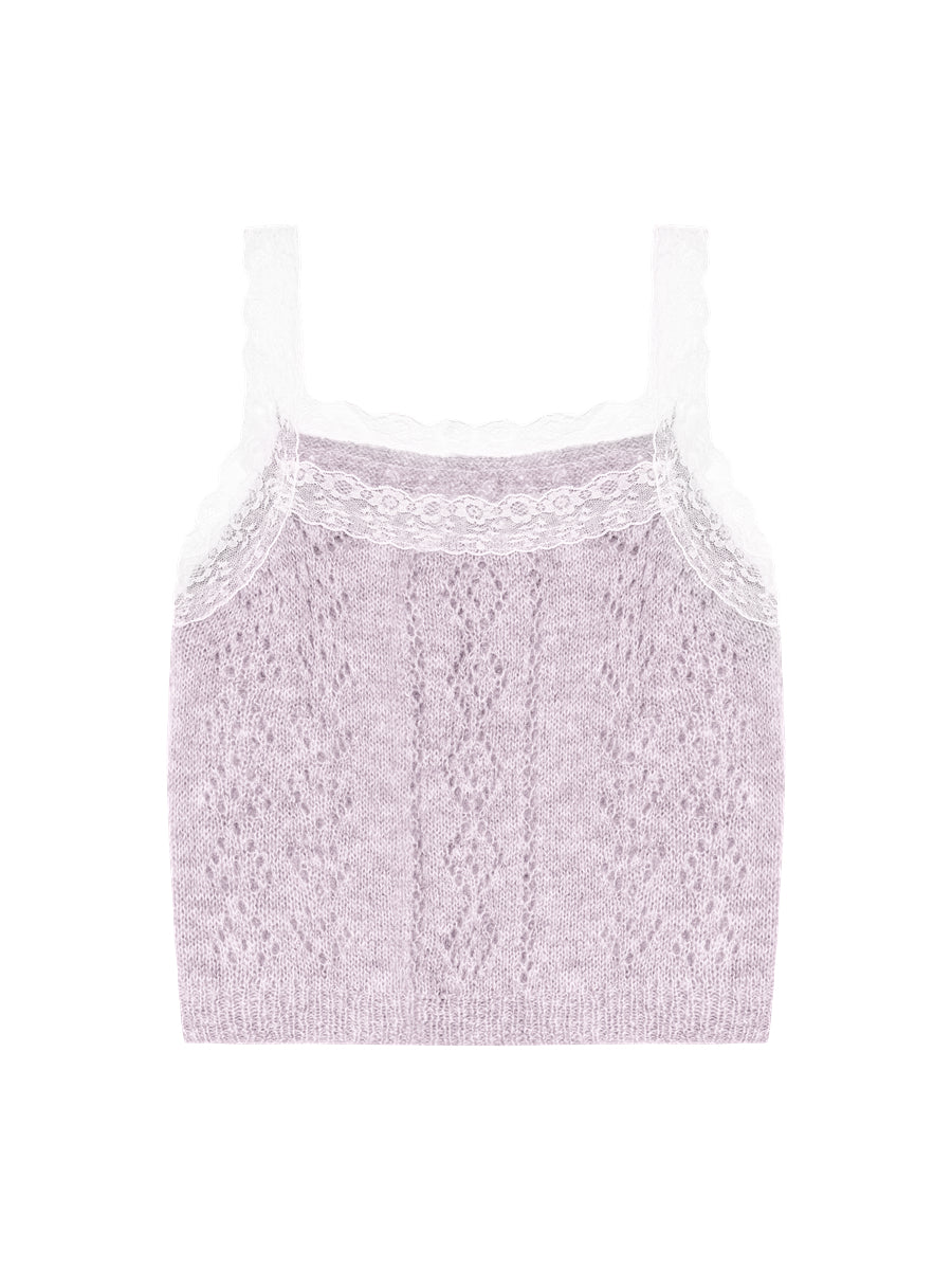 Gray & Purple Lace Trim Tank Top